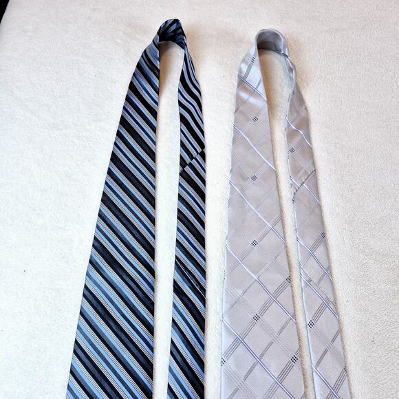 Lot of 2 DKNY Donna Karan Designer Striped Blue & Gray 100% Silk Neckties - Picture 8 of 14